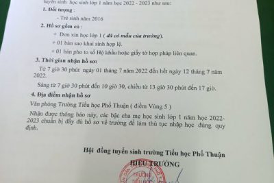 [THÔNG BÁO] Tuyển sinh học sinh lớp 1 năm học 2022 – 2023